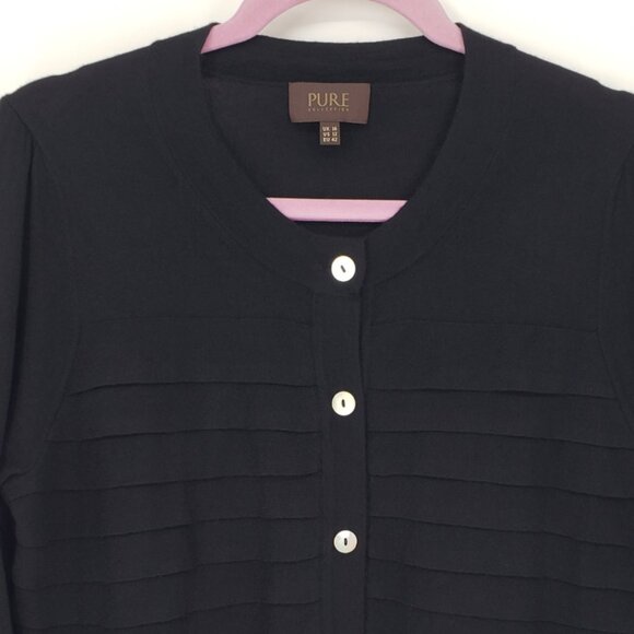 Pure Collection Silk Cashmere Tiered Knit Cardigan Sweater 12 Womens Black - Picture 4 of 8